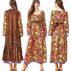 60'er kostume kvinder, hippie kvindesæt, 70'er disco halloween outfits, hippie tøj kvindekostume, 60'er tøj tilbehør[qb] L