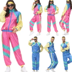 80'er Kostume Retro Træningsdragt Hip Hop Kostume Party For Mænd Kvinder wz Men XL