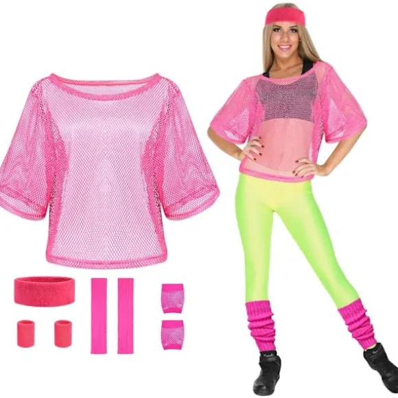 80'er Neon Festtøj Kostume Tilbehør Sæt, 1980'er Retro Tema Fest Dekoration Outfit til Kvinder Piger Sæt - Rose Red Set - Rose Red One size