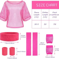 80'er Neon Festtøj Kostume Tilbehør Sæt, 1980'er Retro Tema Fest Dekoration Outfit til Kvinder Piger Sæt - Rose Red Set - Rose Red One size