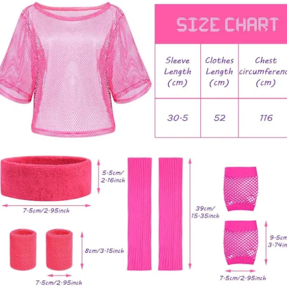 80'er Neon Festtøj Kostume Tilbehør Sæt, 1980'er Retro Tema Fest Dekoration Outfit til Kvinder Piger Sæt - Rose Red Set - Rose Red One size
