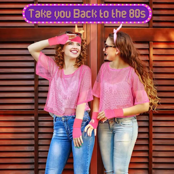 80'er Neon Festtøj Kostume Tilbehør Sæt, 1980'er Retro Tema Fest Dekoration Outfit til Kvinder Piger Sæt - Rose Red Set - Rose Red One size