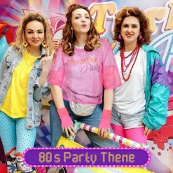 80'er Neon Festtøj Kostume Tilbehør Sæt, 1980'er Retro Tema Fest Dekoration Outfit til Kvinder Piger Sæt - Rose Red Set - Rose Red One size