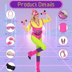 80'er Neon Festtøj Kostume Tilbehør Sæt, 1980'er Retro Temafest Dekoration Outfit til Kvinder Piger Med taske - Rose Rød With bag - Rose Red One size | Fyndiq