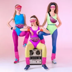 80'er Neon Festtøj Kostume Tilbehør Sæt, 1980'er Retro Temafest Dekoration Outfit til Kvinder Piger Med taske - Rose Rød With bag - Rose Red One size | Fyndiq