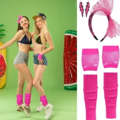 80'er Neon Festtøj Kostume Tilbehør Sæt, 1980'er Retro Temafest Dekoration Outfit til Kvinder Piger Med taske - Rose Rød With bag - Rose Red One size | Fyndiq