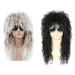 70'er og 80'er Herre Mullet Paryk Halloween Cosplay Krøllet Paryk Varmebestandig Syntetisk Paryk Heavy Metal Rock Cosplay Paryk (Brun),CJY