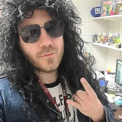 70'er og 80'er Herre Mullet Paryk Halloween Cosplay Krøllet Paryk Varmebestandig Syntetisk Paryk Heavy Metal Rock Cosplay Paryk (Brun),CJY