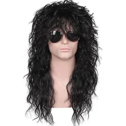70'er og 80'er herreparyk Halloween Cosplay Krøllet Paryk Varmebestandig Syntetisk Paryk Heavy Metal Rock Cosplay Paryk (Brun), CJY