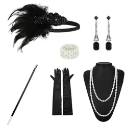 1920'erne Flapper Costume Pandebånd Halskæde Handske Armbånd Gatsby M F Onesize