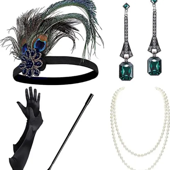 1920'erne Flapper Costume Pandebånd Halskæde Handske Armbånd Gatsby M I Onesize