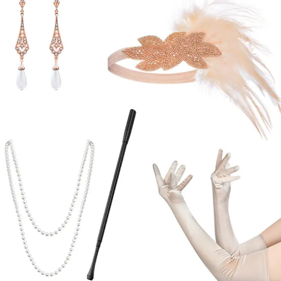 1920'erne Flapper Costume Pandebånd Halskæde Handske Armbånd Gatsby M I Onesize