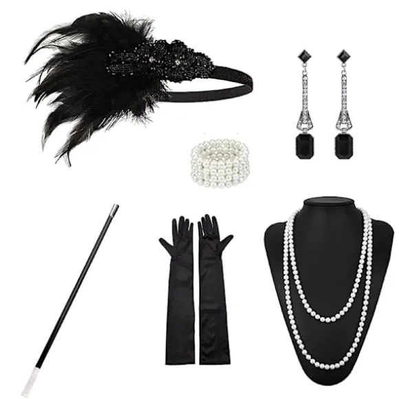 1920'ernes Flapper Kostume Pandebånd Halskæde Handske Armbånd Gatsby M E-FS- E Onesize