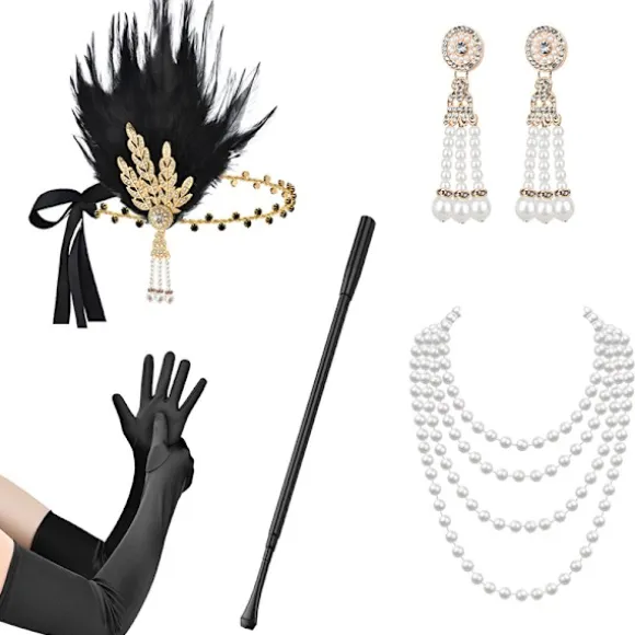 1920'ernes Flapper Kostume Pandebånd Halskæde Handske Armbånd Gatsby M E-FS- E Onesize