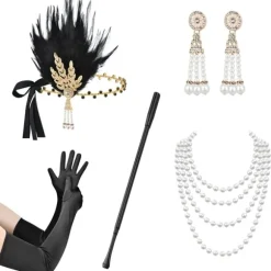 1920'ernes Flapper-kostume Pandebånd Halskæde Handsker Armbånd Gatsby M K Onesize K