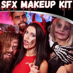 Et realistisk SFX makeup-sæt, perfekt til Halloween og cosplay, med letanvendelige ar-, sår-, brand- og flængeeffekter.