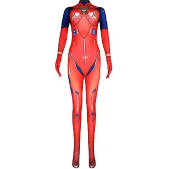 Evangelion Asuka Langley Bodysuit Kostume Voksne Kvinder Anime Jumpsuit Halloween Karneval Cosplay Party Dress Up (2XL)