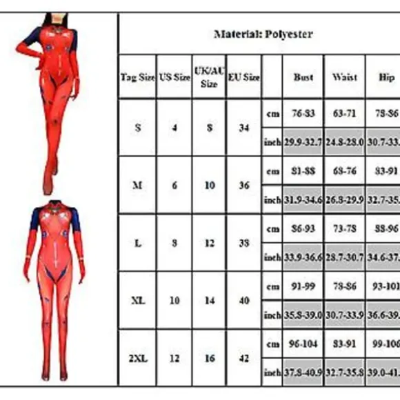 Evangelion Asuka Langley Bodysuit Kostume Voksne Kvinder Anime Jumpsuit Halloween Karneval Cosplay Party Dress Up (2XL)