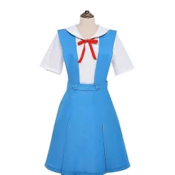 Evangelion Skoleuniform Cosplay Kostumesæt Ayanami Rei & Asuka Stil Blå Jumperkjole Med Hvid Skjorte Og Rødt Bånd Med Detaljeret Tilbehør F XXL
