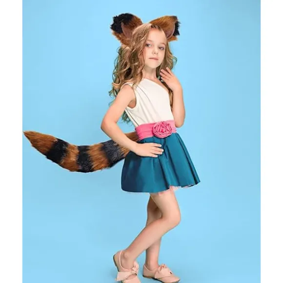 Falsk Pels Hale Øre Sæt - Pels Ulv Ræv Vaskebjørn Egern Dyreører Pandebånd Hale Kostume, Halloween Cosplay Rekvisitter