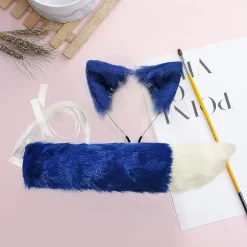 Falsk Pels Katte-Ulveører Hårbånd Lang Hale Sæt Sød Farve Anime Klæd Dig Ud Dyr Cosplay Kostume Halloween Party Rekvisitter