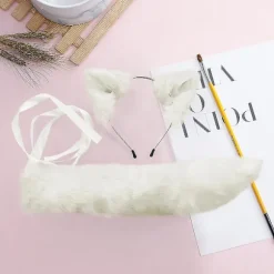 Falsk Pels Katte-Ulveører Hårbånd Lang Hale Sæt Sød Farve Anime Klæd Dig Ud Dyr Cosplay Kostume Halloween Party Rekvisitter
