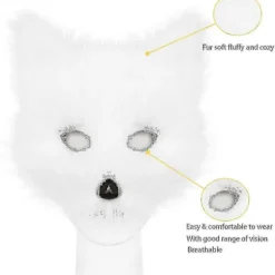 Falsk Pels Ræv Hale Kat Ulv Cosplay Kostume Sæt Blød Maske Fluffy Poter Handsker Halloween Jul (FMY) White