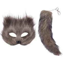 Falsk Pels Rævehale Kattemaske Therian Maske og Hale Halloween Cosplay Party-WELLNGS Grey