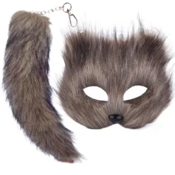 Falsk Pels Rævehale Kattemaske Therian Maske og Hale Halloween Cosplay Party-WELLNGS Gray