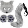 Falsk Rævehale Kat Ulv Cosplay Sæt Plys Maske Fluffy Potehandsker Halloween Jul-WELLNESS