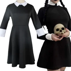 Familien Addams Kostume Wednesday Addams Sort Kjole | Halloween Rollespilskostume *Morticia Paryk*150 Morticia Paryk, CJY Morticia Wig en-US