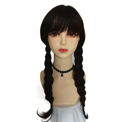 Familien Addams Kostume Wednesday Addams Sort Kjole | Halloween Rollespilskostume *Morticia Paryk*150 Morticia Paryk, CJY Morticia Wig en-US
