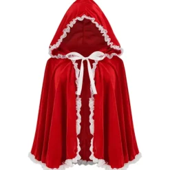 Farverig Hus Fløjl Rødhætte Hætte Fløjlskappe Halloween Jul Cosplay Fest Fancy Kappe White Lace Bright Red 23.62''