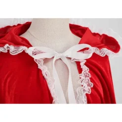 Farverig Hus Fløjl Rødhætte Hætte Fløjlskappe Halloween Jul Cosplay Fest Fancy Kappe White Lace Bright Red 23.62''