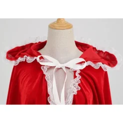 Farverig Hus Fløjl Rødhætte Hætte Fløjlskappe Halloween Jul Cosplay Fest Fancy Kappe White Lace Bright Red 23.62''