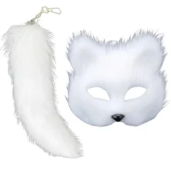 Faux Pelsrævar Hale Katte Maske Therian Maske og Hale Halloween Cosplays Fest Black
