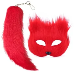 Faux Pelsrævar Hale Katte Maske Therian Maske og Hale Halloween Cosplays Fest Black