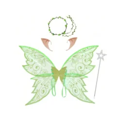 Fe Vinger Kostumesæt med Tryllestav, Pink Glitter Sommerfuglevinger til Jul & Halloween Fester Green