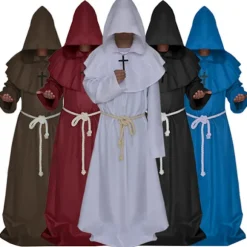 Fest Anime Cosplay Kostumer Sæt Middelalder Munk Tøj Langt Red L