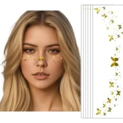 Festivaltøj til kvinder, Guld Ansigtsglimmer, Makeup-plaster - Ansigtsglimmer Makeup-pletter, Vandtæt Glimmerfregner