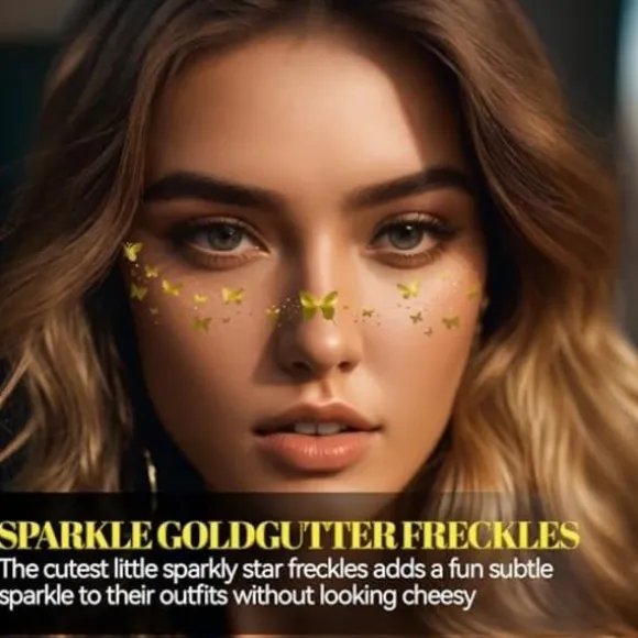 Festivaltøj til kvinder, Guld Ansigtsglimmer, Makeup-plaster - Ansigtsglimmer Makeup-pletter, Vandtæt Glimmerfregner