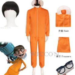 Film Vector Cosplay Kostume Orange Jakke Bukser Briller Kostumesæt Spongebob Paryk Halloween Maskerade Tøjsæt Fest Sæt XXL Costume wig glasses