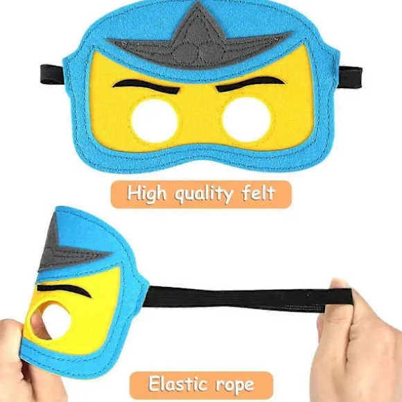 Filtmasker til børn, pakke med 6 samurai-øjenmasker, børnefødselsdagsfestposer, maskeudklædning til børnefødselsdagsfest, halve masker til Cosp