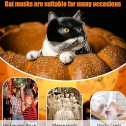 Fledermus Kattemaske Halloween, Sort Fledermausmaske til Katte, Halloween Cosplay Kostume til Katte, Kattemaske til Festivalfest (9 cm)