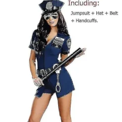Flere Seksuelle Politi Kvinde Officer Uniform Kostume Halloween Clubwear Lynlås Outfit Cosplay Karneval -a L