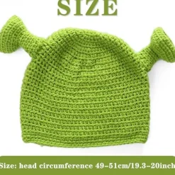 Fletninger Shrek C Håndstrikkede Huer i Uld, Strikkede Huer Grønne Huer, Håndstrikkede Vinterhuer i Uld Cosplay Tegneseriehatte til Kvinder og Mænd