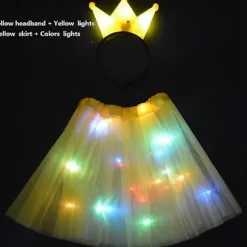 Flickerende Tutu-nederdel med LED-lys til piger og kvinder, fe-lys, tutu, glød, katteører, krone, hårbånd, festgave, fødselsdag, bryllup, kostume 18 for children | Fyndiq