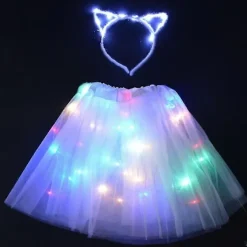 Flickerende Tutu-nederdel med LED-lys til piger og kvinder, fe-lys, tutu, glød, katteører, krone, hårbånd, festgave, fødselsdag, bryllup, kostume 18 for children | Fyndiq