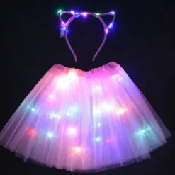 Flickerende Tutu-nederdel med LED-lys til piger og kvinder, fe-lys, tutu, glød, katteører, krone, hårbånd, festgave, fødselsdag, bryllup, kostume 18 for children | Fyndiq