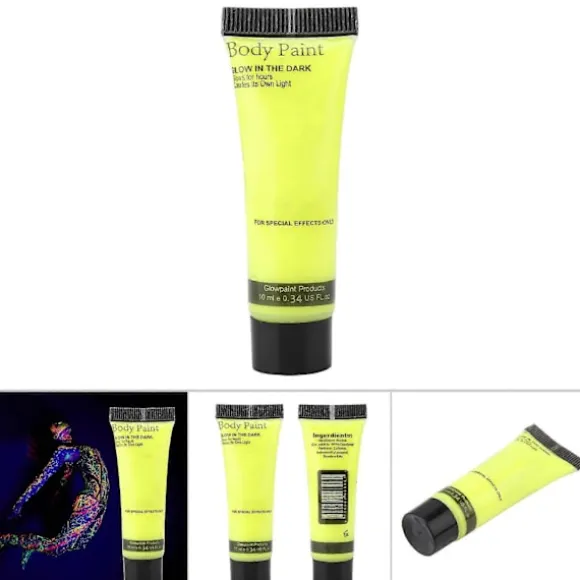 Fluorescerende krops- og ansigtsmalings tuber - 10 ml gul - Vaskbar, ikke-giftig